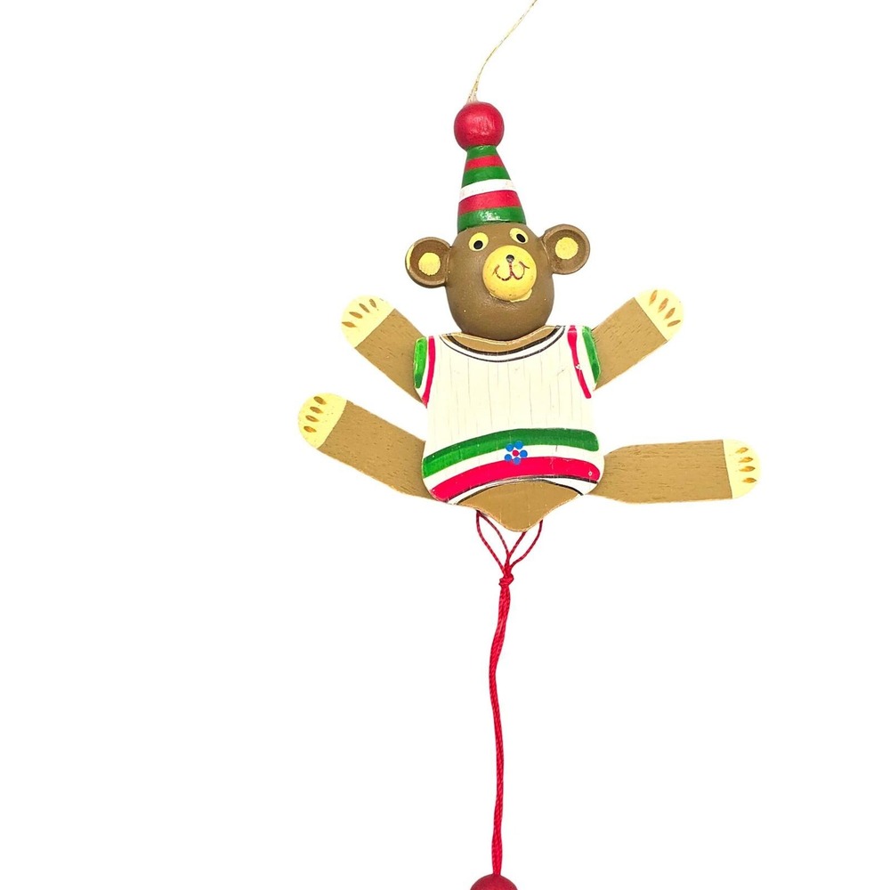 Vintage Wooden Bear Jumping Jack Christmas Ornaments Set 2 Pull String Taiwan - Picture 10 of 15